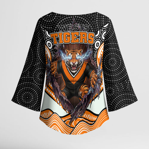Wests Tigers Kimono Sleeve Blouse The Scream of Lightning Eyes - Indigenous Dot Ripping Effect