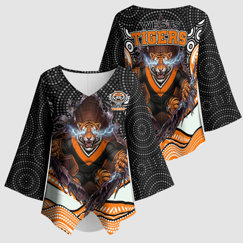 Wests Tigers Kimono Sleeve Blouse The Scream of Lightning Eyes - Indigenous Dot Ripping Effect