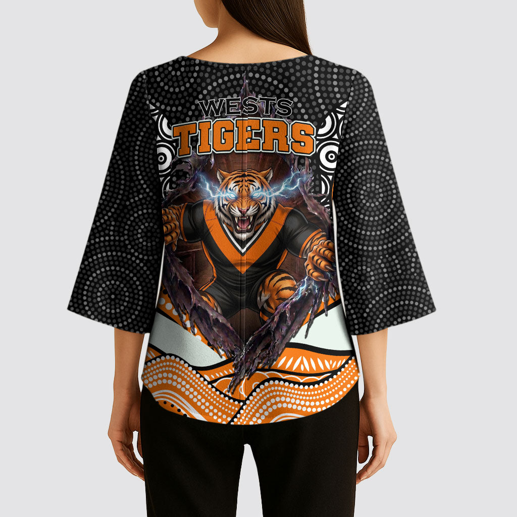 Wests Tigers Kimono Sleeve Blouse The Scream of Lightning Eyes - Indigenous Dot Ripping Effect