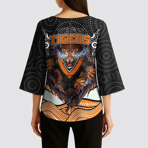 Wests Tigers Kimono Sleeve Blouse The Scream of Lightning Eyes - Indigenous Dot Ripping Effect