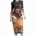 Wests Tigers Long Sleeve Bodycon Dress The Scream of Lightning Eyes - Indigenous Dot Ripping Effect