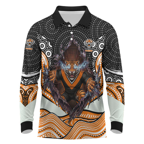 Wests Tigers Long Sleeve Polo Shirt The Scream of Lightning Eyes - Indigenous Dot Ripping Effect