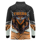Wests Tigers Long Sleeve Polo Shirt The Scream of Lightning Eyes - Indigenous Dot Ripping Effect