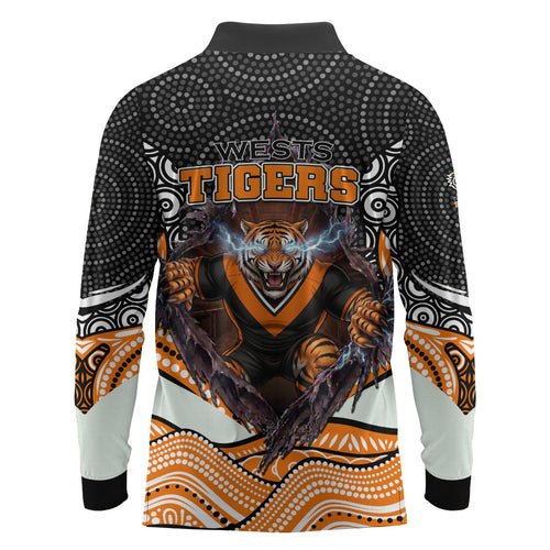 Wests Tigers Long Sleeve Polo Shirt The Scream of Lightning Eyes - Indigenous Dot Ripping Effect