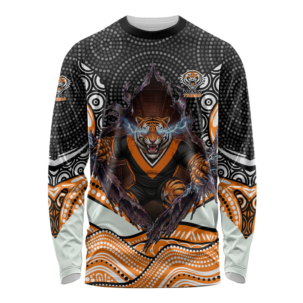 Wests Tigers Long Sleeve Shirt The Scream of Lightning Eyes - Indigenous Dot Ripping Effect