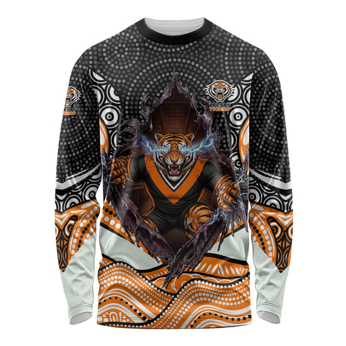 Wests Tigers Long Sleeve Shirt The Scream of Lightning Eyes - Indigenous Dot Ripping Effect