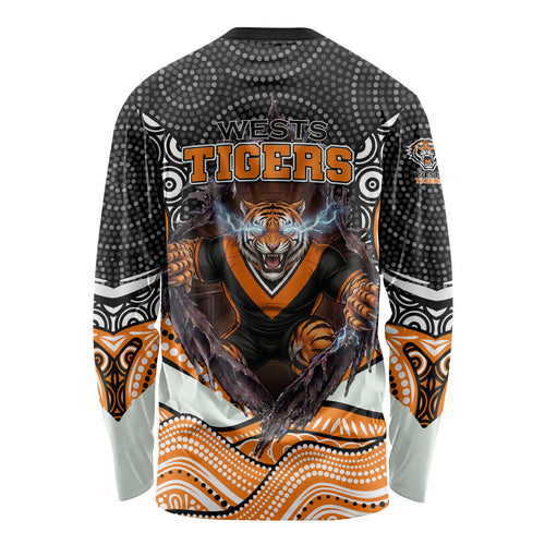 Wests Tigers Long Sleeve Shirt The Scream of Lightning Eyes - Indigenous Dot Ripping Effect
