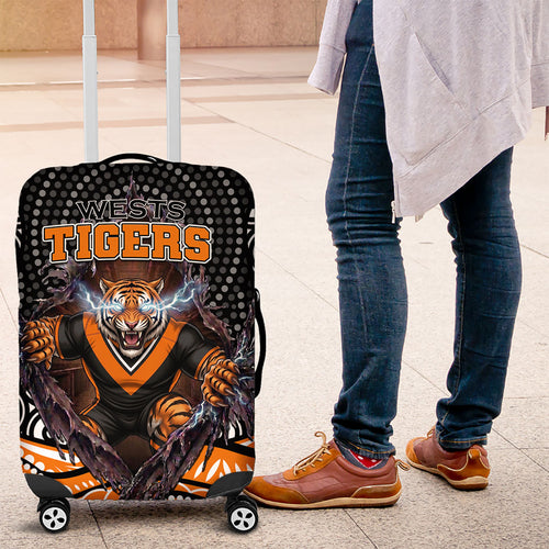 Wests Tigers Luggage Cover The Scream of Lightning Eyes - Indigenous Dot Ripping Effect