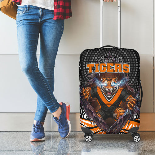 Wests Tigers Luggage Cover The Scream of Lightning Eyes - Indigenous Dot Ripping Effect