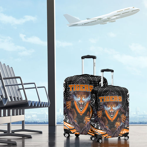 Wests Tigers Luggage Cover The Scream of Lightning Eyes - Indigenous Dot Ripping Effect