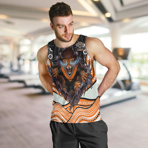 Wests Tigers Men Tank Top The Scream of Lightning Eyes - Indigenous Dot Ripping Effect