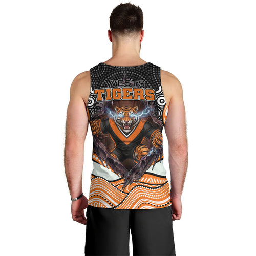 Wests Tigers Men Tank Top The Scream of Lightning Eyes - Indigenous Dot Ripping Effect