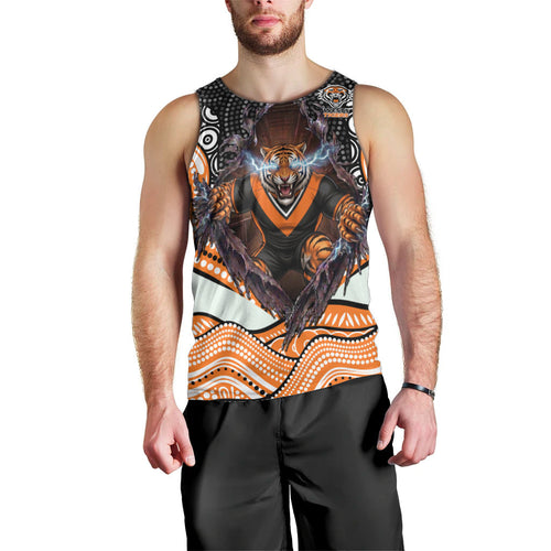 Wests Tigers Men Tank Top The Scream of Lightning Eyes - Indigenous Dot Ripping Effect