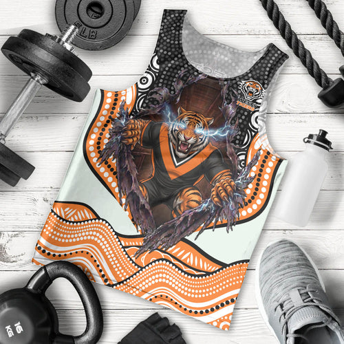 Wests Tigers Men Tank Top The Scream of Lightning Eyes - Indigenous Dot Ripping Effect