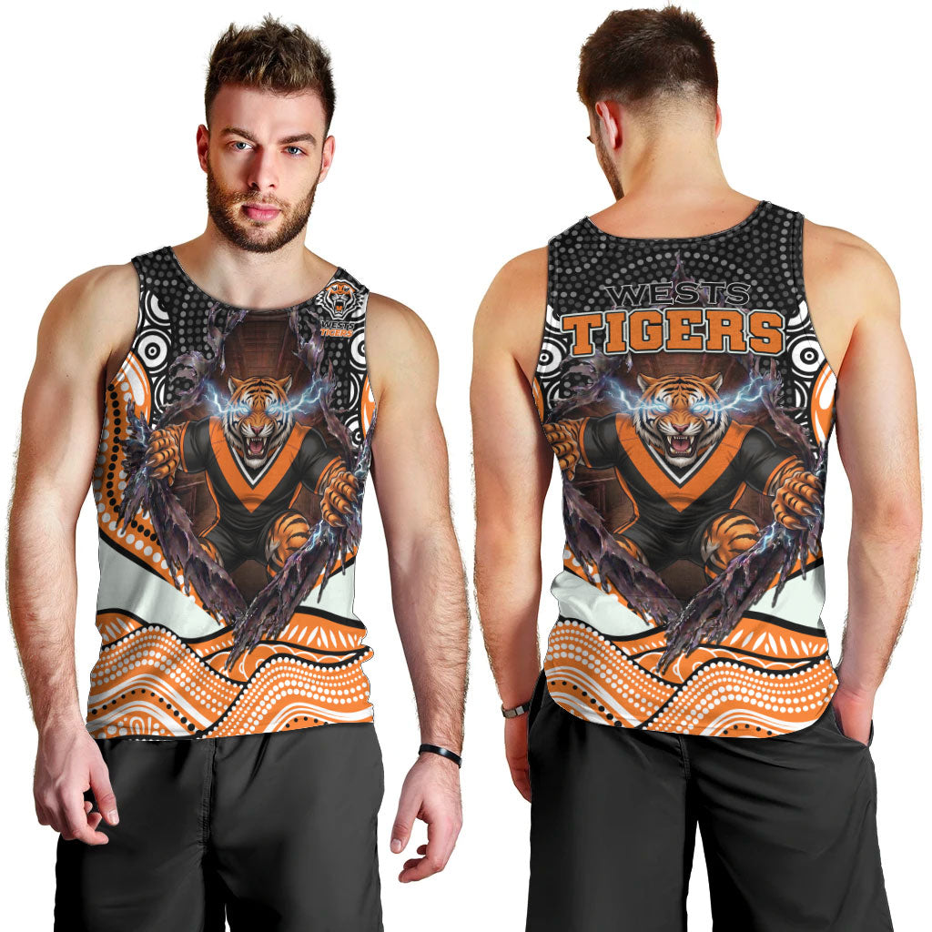 Wests Tigers Men Tank Top The Scream of Lightning Eyes - Indigenous Dot Ripping Effect