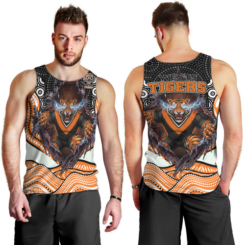 Wests Tigers Men Tank Top The Scream of Lightning Eyes - Indigenous Dot Ripping Effect