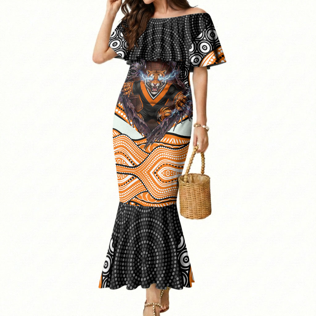 Wests Tigers Mermaid Dress The Scream of Lightning Eyes - Indigenous Dot Ripping Effect
