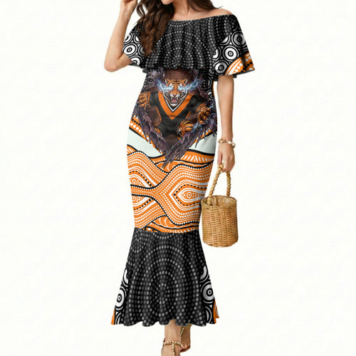 Wests Tigers Mermaid Dress The Scream of Lightning Eyes - Indigenous Dot Ripping Effect