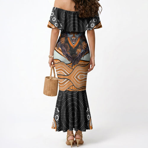 Wests Tigers Mermaid Dress The Scream of Lightning Eyes - Indigenous Dot Ripping Effect