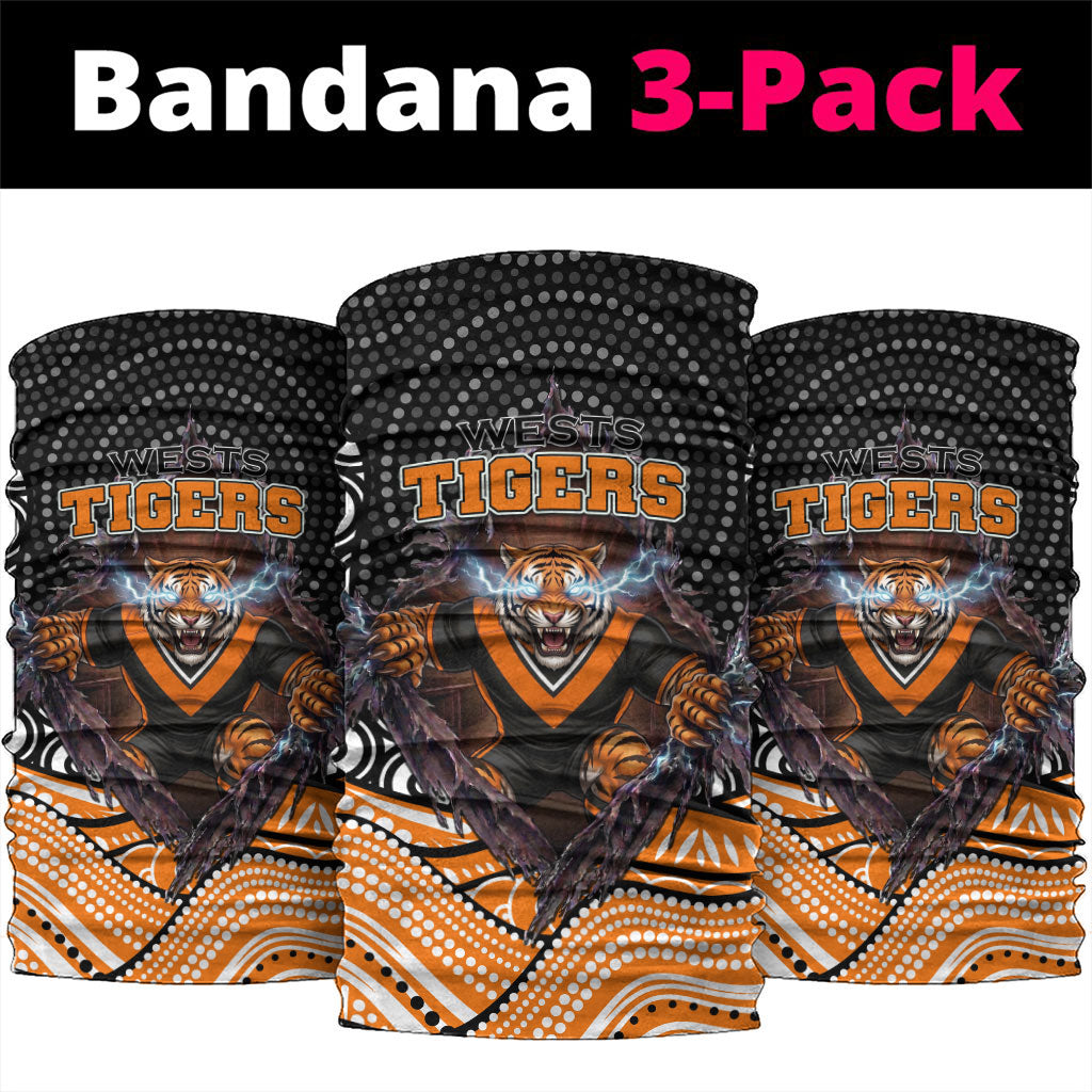 Wests Tigers Neck Gaiter The Scream of Lightning Eyes - Indigenous Dot Ripping Effect