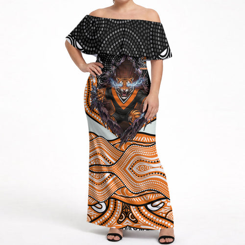 Wests Tigers Off Shoulder Maxi Dress The Scream of Lightning Eyes - Indigenous Dot Ripping Effect