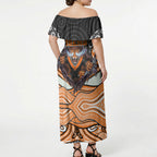 Wests Tigers Off Shoulder Maxi Dress The Scream of Lightning Eyes - Indigenous Dot Ripping Effect