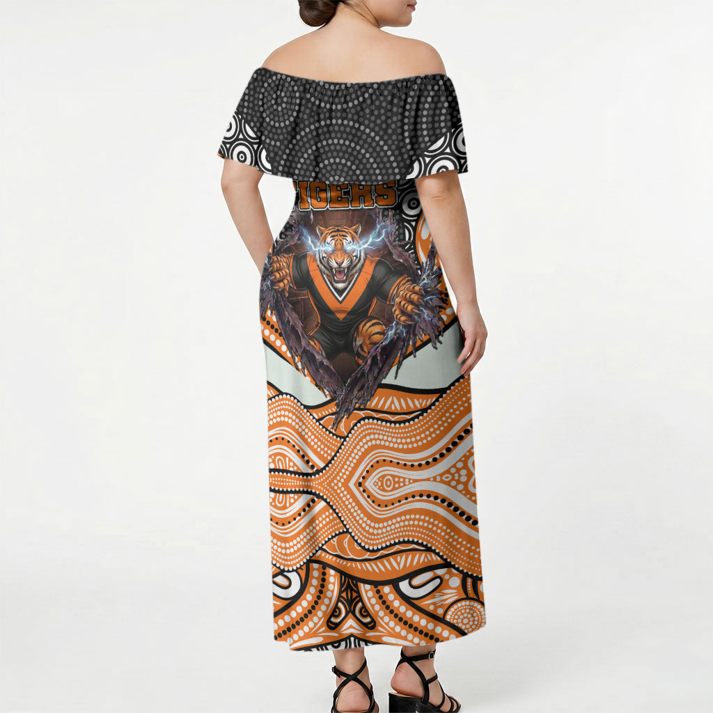 Wests Tigers Off Shoulder Maxi Dress The Scream of Lightning Eyes - Indigenous Dot Ripping Effect