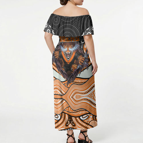 Wests Tigers Off Shoulder Maxi Dress The Scream of Lightning Eyes - Indigenous Dot Ripping Effect