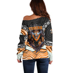 Wests Tigers Off Shoulder Sweater The Scream of Lightning Eyes - Indigenous Dot Ripping Effect