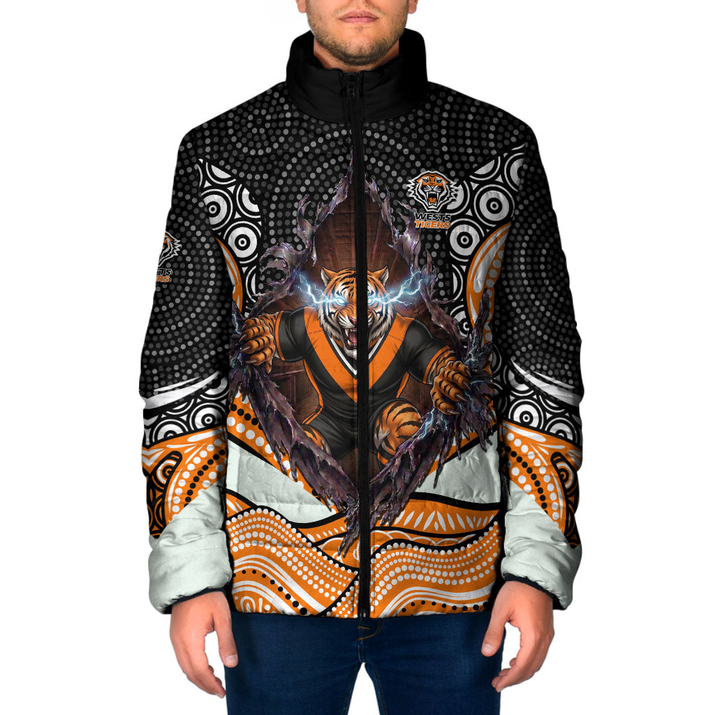 Wests Tigers Padded Jacket The Scream of Lightning Eyes - Indigenous Dot Ripping Effect