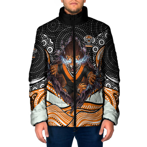 Wests Tigers Padded Jacket The Scream of Lightning Eyes - Indigenous Dot Ripping Effect