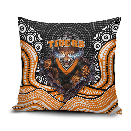Wests Tigers Pillow Cover The Scream of Lightning Eyes - Indigenous Dot Ripping Effect