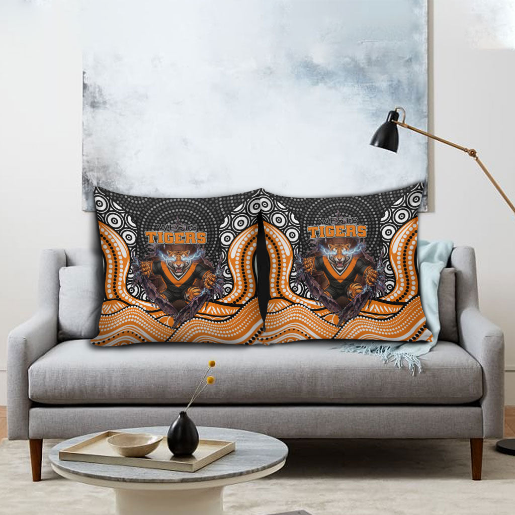 Wests Tigers Pillow Cover The Scream of Lightning Eyes - Indigenous Dot Ripping Effect