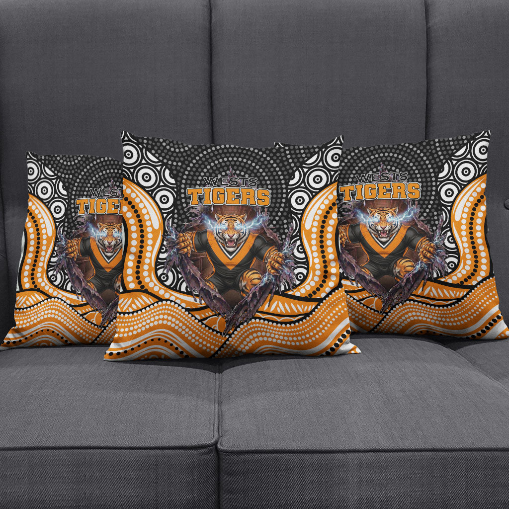 Wests Tigers Pillow Cover The Scream of Lightning Eyes - Indigenous Dot Ripping Effect