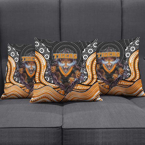 Wests Tigers Pillow Cover The Scream of Lightning Eyes - Indigenous Dot Ripping Effect