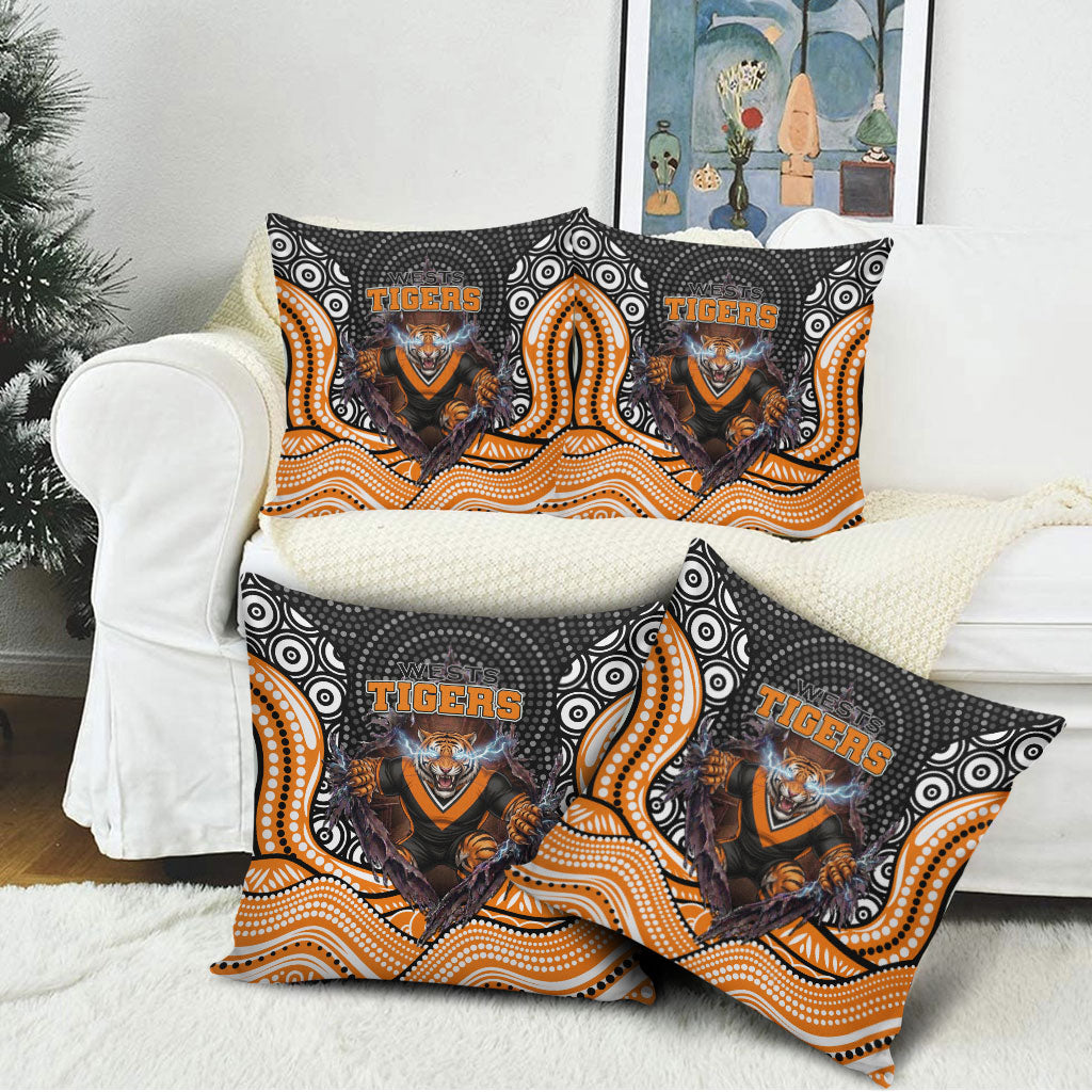 Wests Tigers Pillow Cover The Scream of Lightning Eyes - Indigenous Dot Ripping Effect