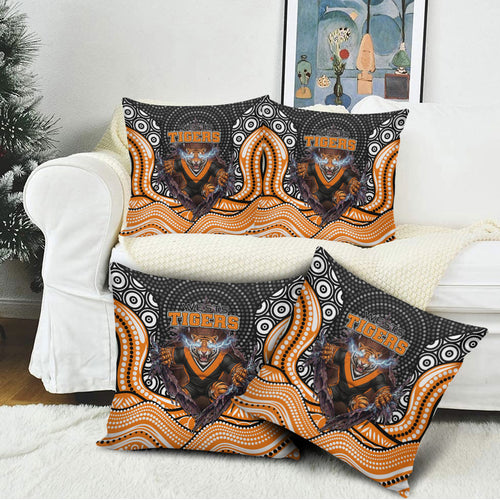 Wests Tigers Pillow Cover The Scream of Lightning Eyes - Indigenous Dot Ripping Effect