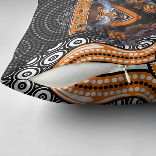 Wests Tigers Pillow Cover The Scream of Lightning Eyes - Indigenous Dot Ripping Effect