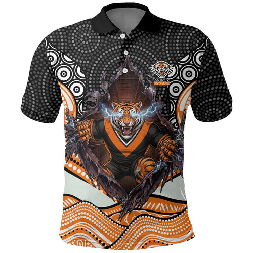 Wests Tigers Polo Shirt The Scream of Lightning Eyes - Indigenous Dot Ripping Effect