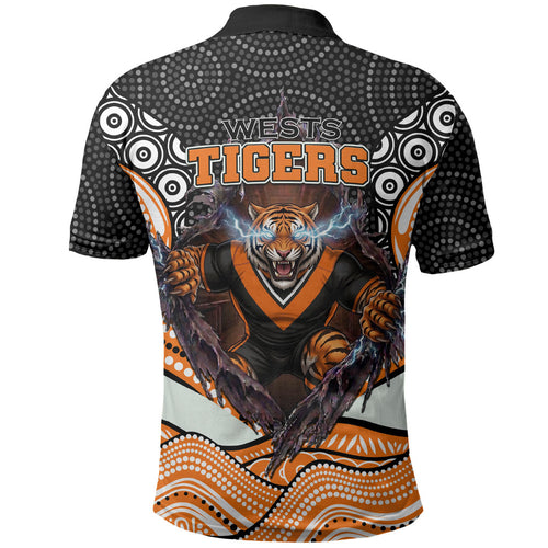 Wests Tigers Polo Shirt The Scream of Lightning Eyes - Indigenous Dot Ripping Effect