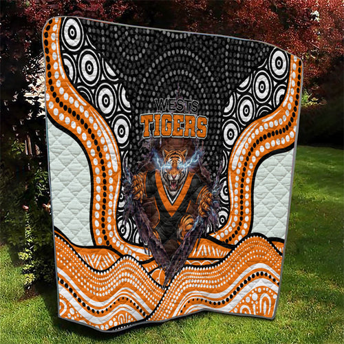 Wests Tigers Quilt The Scream of Lightning Eyes - Indigenous Dot Ripping Effect