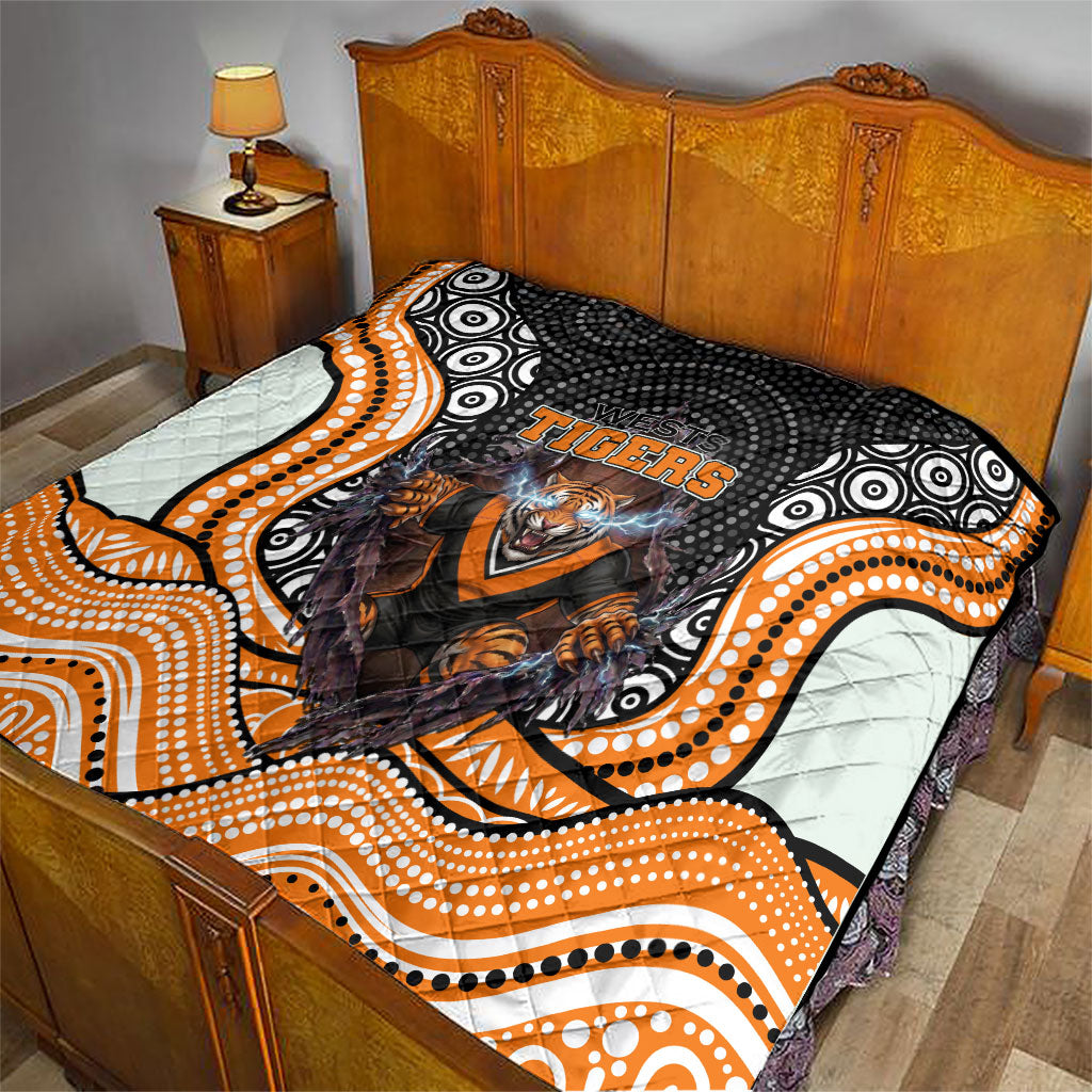Wests Tigers Quilt The Scream of Lightning Eyes - Indigenous Dot Ripping Effect