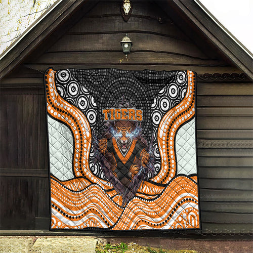 Wests Tigers Quilt The Scream of Lightning Eyes - Indigenous Dot Ripping Effect