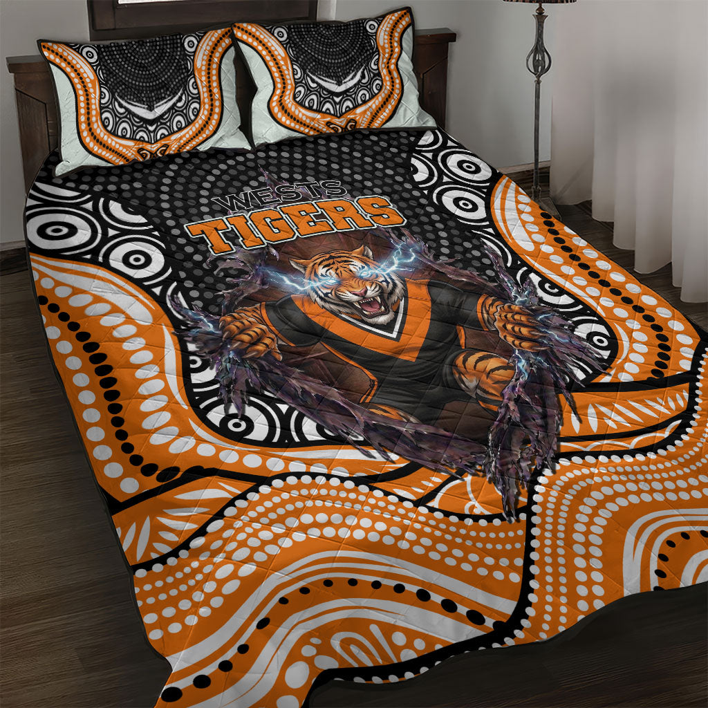 Wests Tigers Quilt Bed Set The Scream of Lightning Eyes - Indigenous Dot Ripping Effect