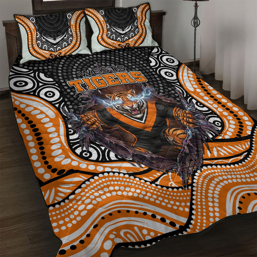 Wests Tigers Quilt Bed Set The Scream of Lightning Eyes - Indigenous Dot Ripping Effect