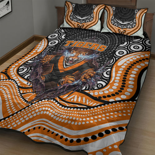 Wests Tigers Quilt Bed Set The Scream of Lightning Eyes - Indigenous Dot Ripping Effect