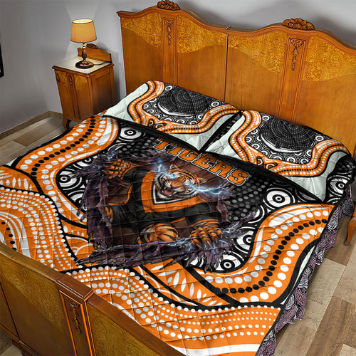 Wests Tigers Quilt Bed Set The Scream of Lightning Eyes - Indigenous Dot Ripping Effect