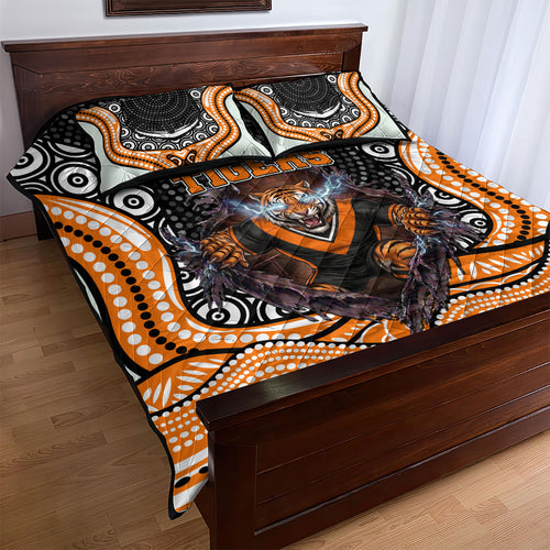 Wests Tigers Quilt Bed Set The Scream of Lightning Eyes - Indigenous Dot Ripping Effect