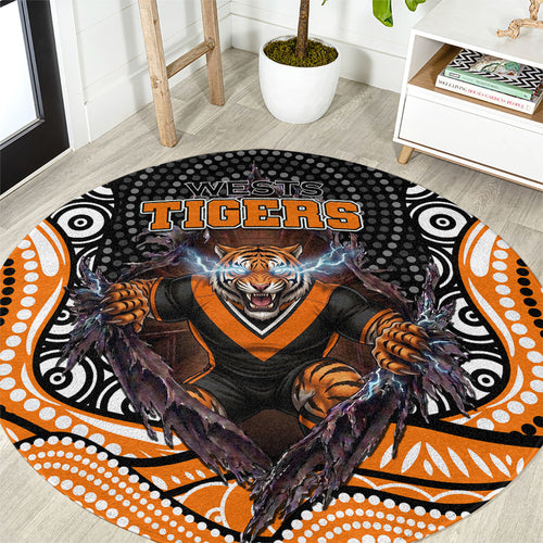 Wests Tigers Round Carpet The Scream of Lightning Eyes - Indigenous Dot Ripping Effect