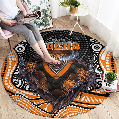 Wests Tigers Round Carpet The Scream of Lightning Eyes - Indigenous Dot Ripping Effect